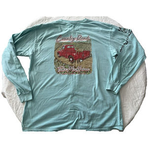 Southern Chics Comfort Colors Blue XL Long Sleeve T-shirt Old Red Truck w/Dogs